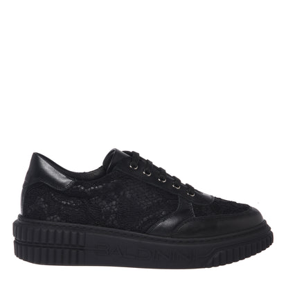 Sneaker en cuir et dentelle noir