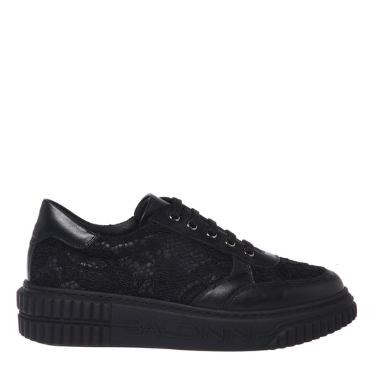 Sneaker en cuir et dentelle noir