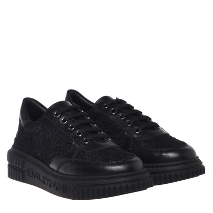 Sneaker en cuir et dentelle noir