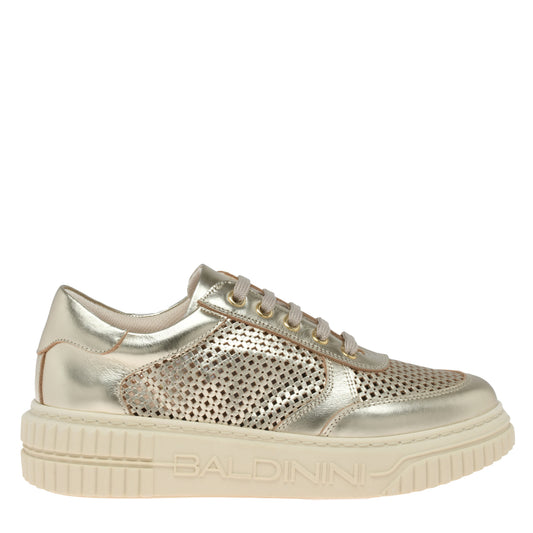 Perforated light gold laminated nappa leather sneaker