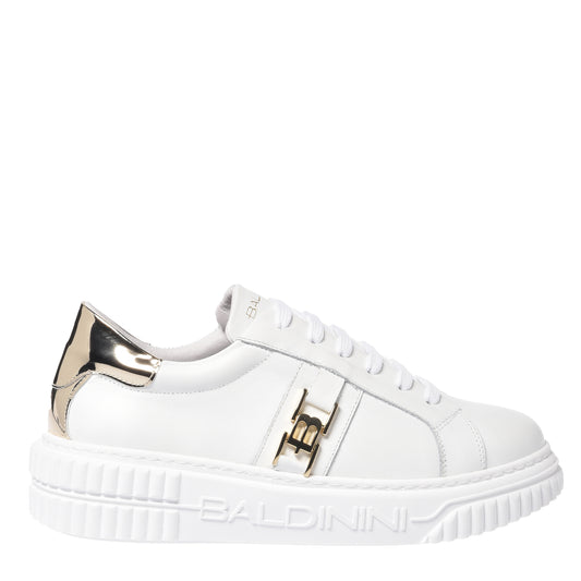 White leather and light gold mirror leather sneaker