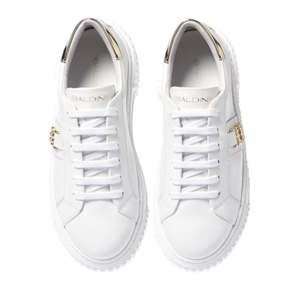 White leather and light gold mirror leather sneaker