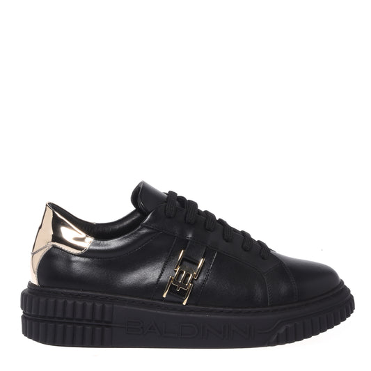 Black leather and light gold mirror leather sneaker