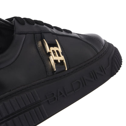 Sneaker en cuir noir et cuir miroir or clair