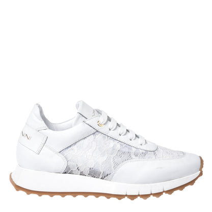 Sneaker en nappa et dentelle blanc