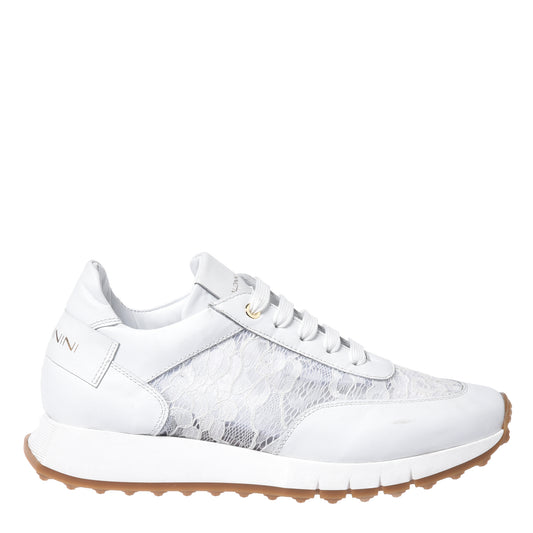 Sneaker en nappa et dentelle blanc