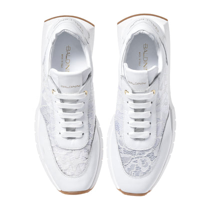 Sneaker en nappa et dentelle blanc