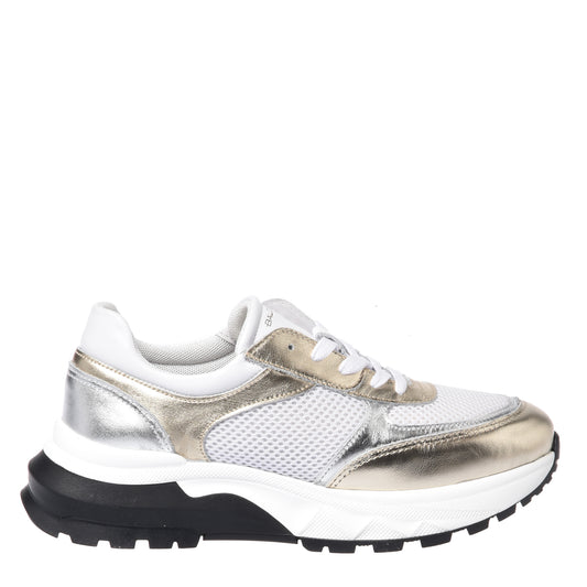 Sneaker en nappa or clair et mesh blanc