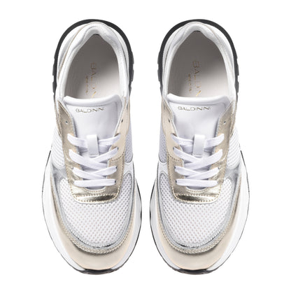 Sneaker en nappa or clair et mesh blanc