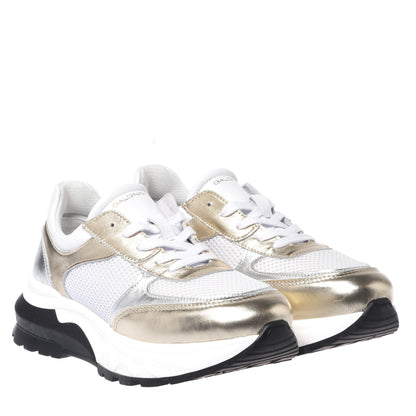 Sneaker en nappa or clair et mesh blanc