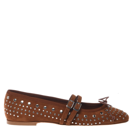 Suede leather ballerina with studs