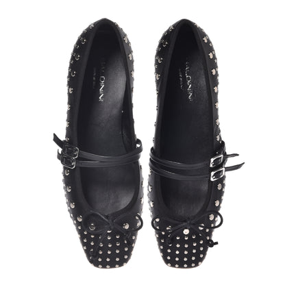 Ballerine en nappa noir avec clous