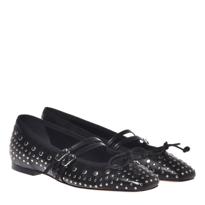 Ballerine en nappa noir avec clous