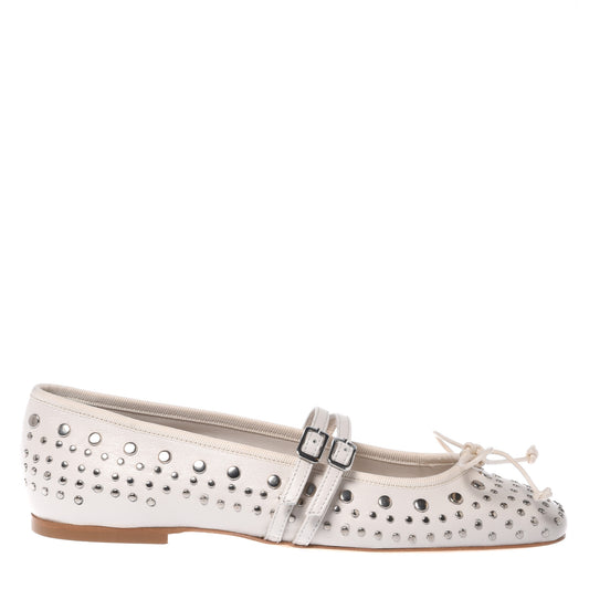 White nappa ballerina with studs