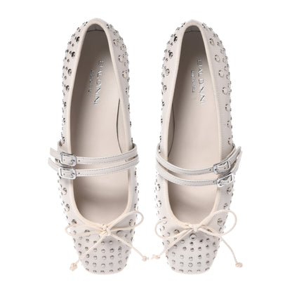 White nappa ballerina with studs
