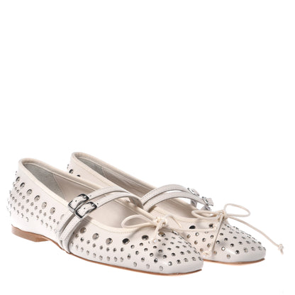 White nappa ballerina with studs