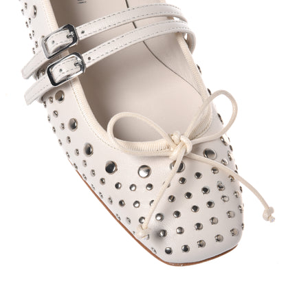 White nappa ballerina with studs