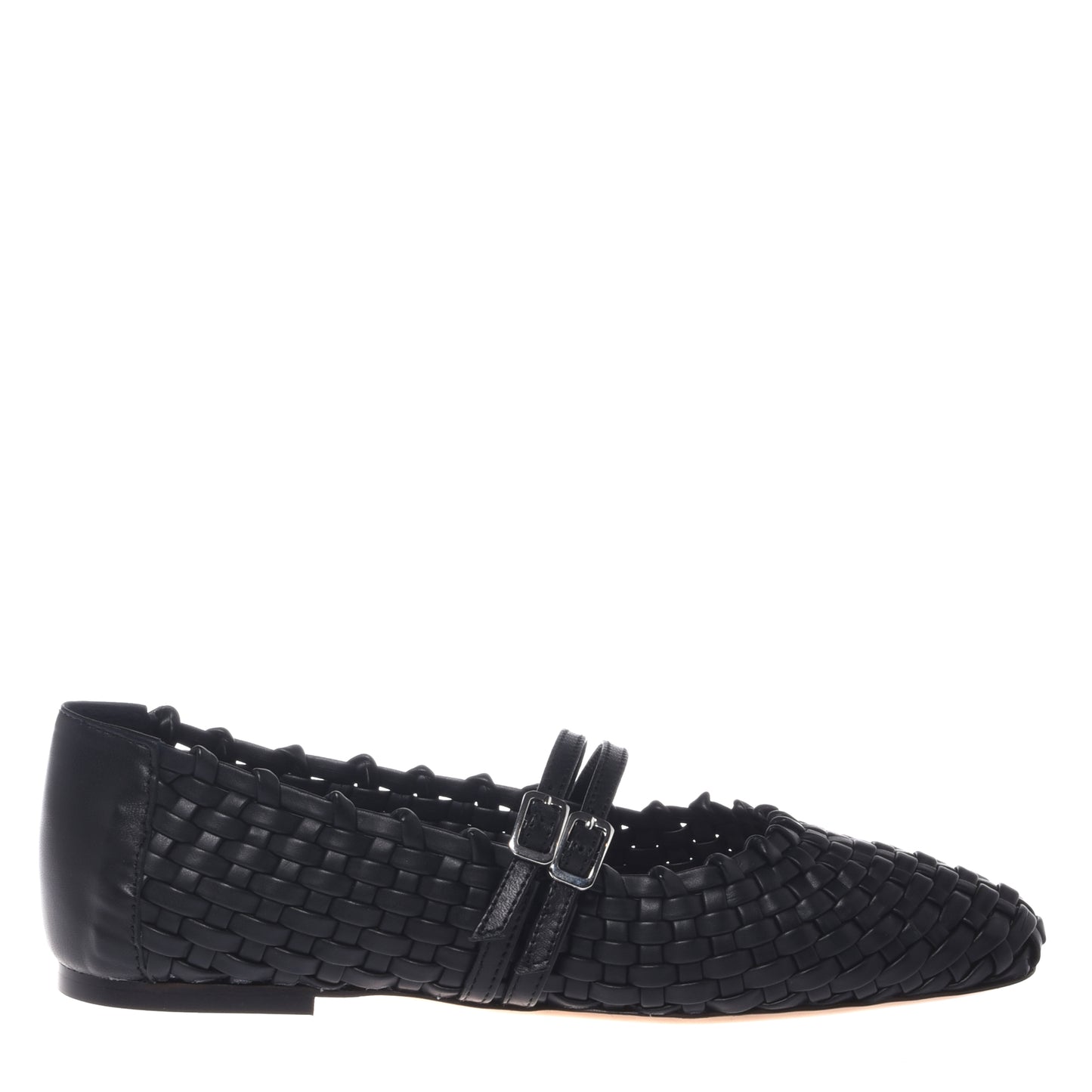 Black braided eco-leather ballerina