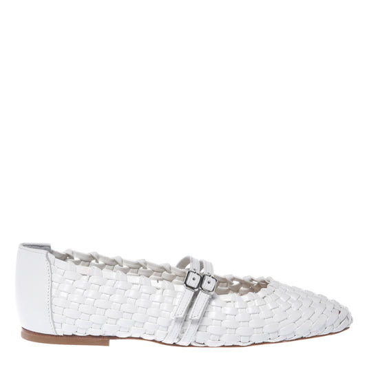 White braided eco-leather ballerina