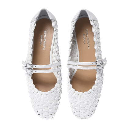 White braided eco-leather ballerina