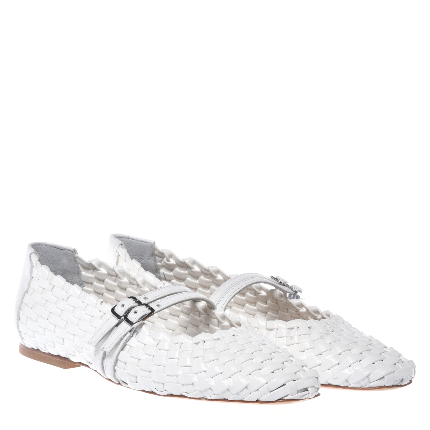 White braided eco-leather ballerina
