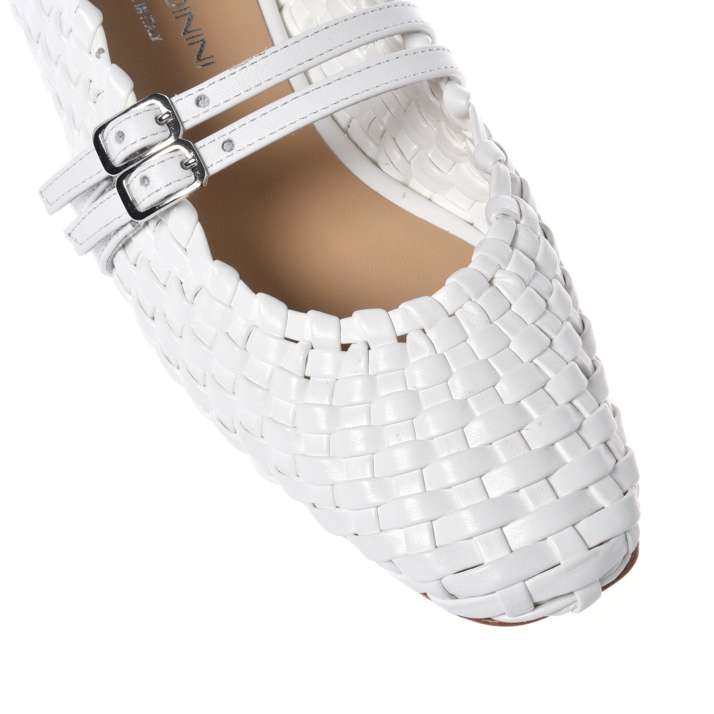 White braided eco-leather ballerina