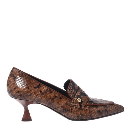 Mocassins marron motif peau de serpent