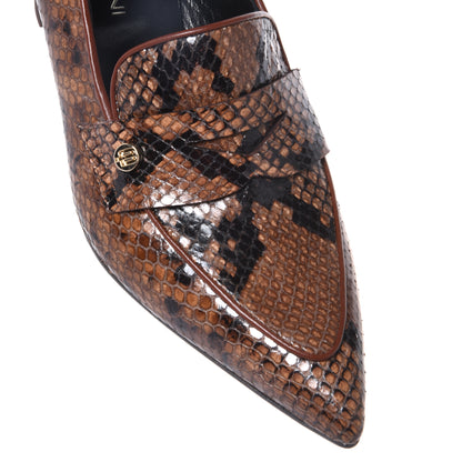 Mocassins marron motif peau de serpent