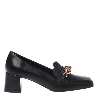 Black heeled loafers in naplak