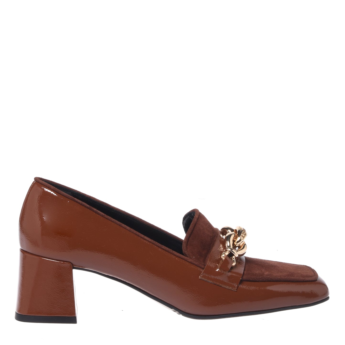 Brown naplak and suede heeled moccasins