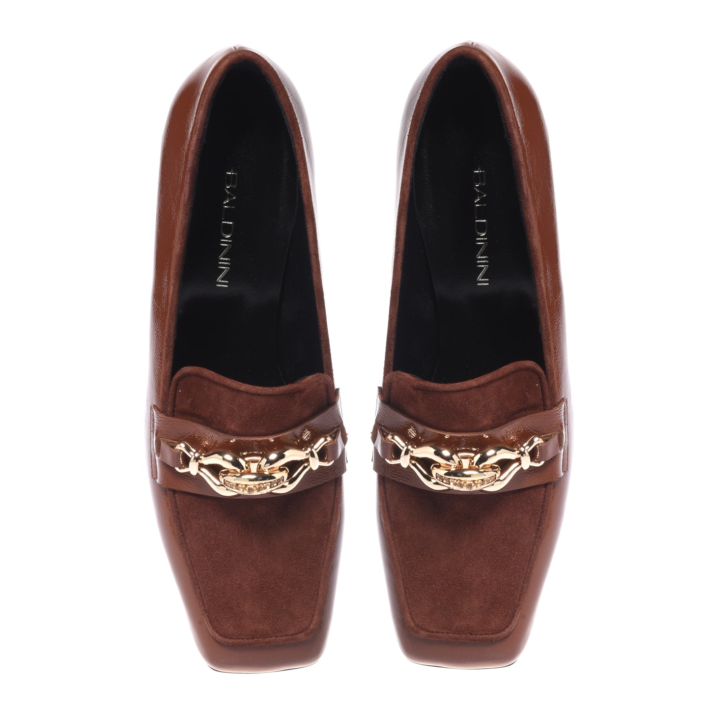 Brown naplak and suede heeled moccasins