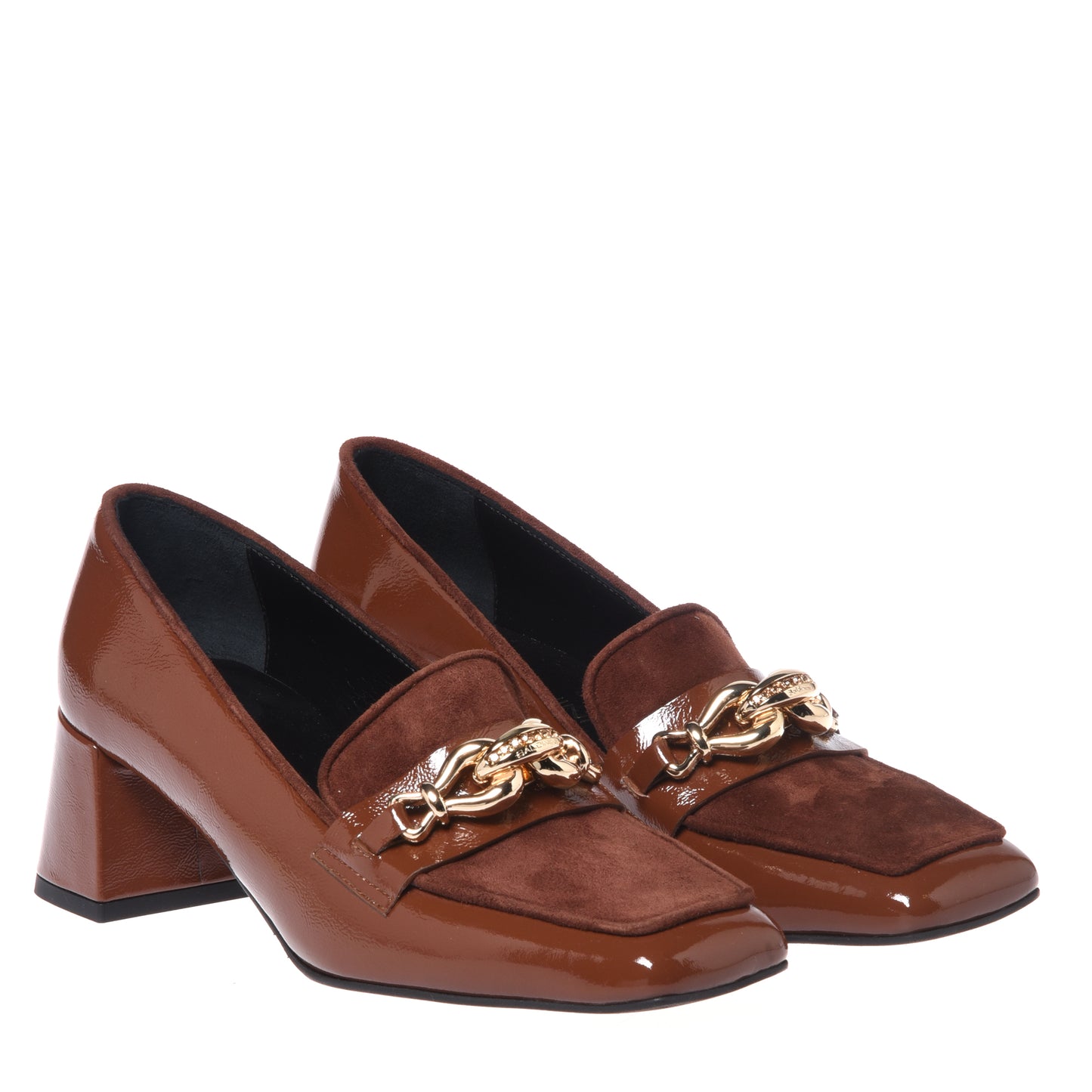 Brown naplak and suede heeled moccasins