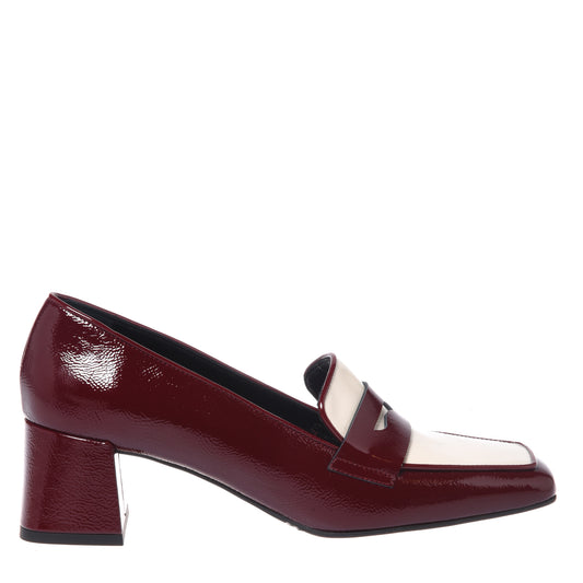 Burgundy and white naplak heeled loafers