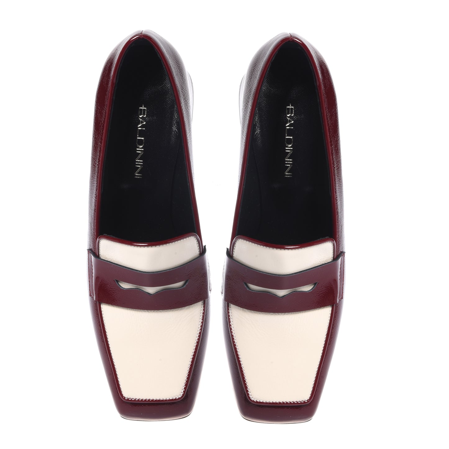 Burgundy and white naplak heeled loafers