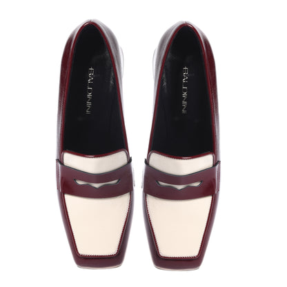 Burgundy and white naplak heeled loafers