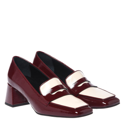 Burgundy and white naplak heeled loafers