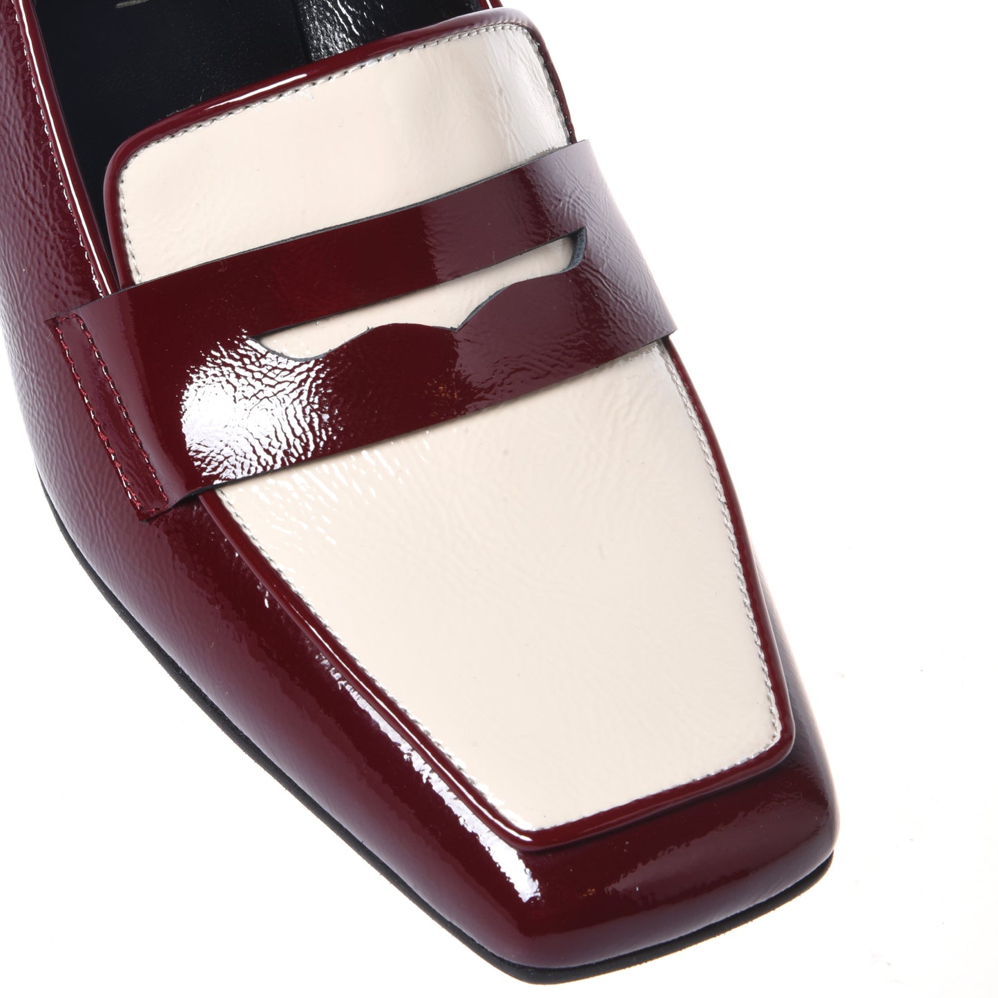 Burgundy and white naplak heeled loafers