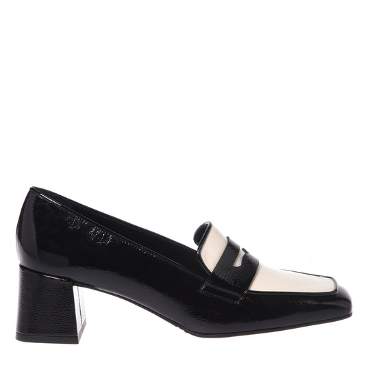 Black and white naplak heeled loafers