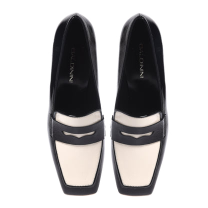 Black and white naplak heeled loafers