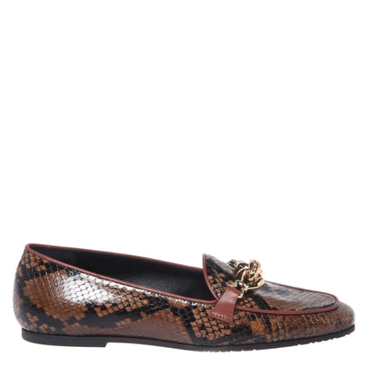 Mocassins marron motif peau de serpent