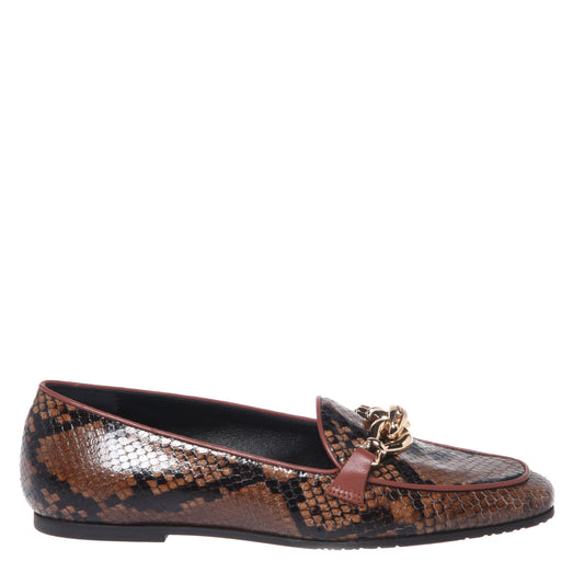 Mocassins marron motif peau de serpent