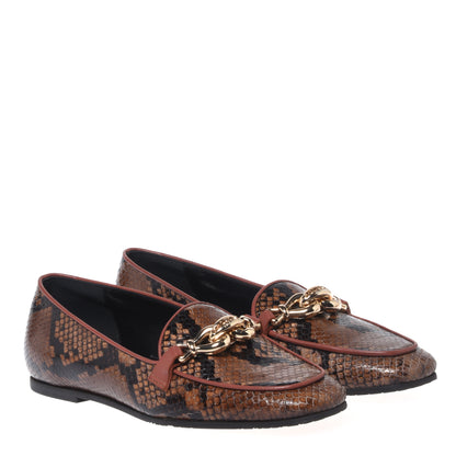 Mocassins marron motif peau de serpent
