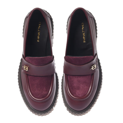 Mocassins bordeaux en daim et cuir