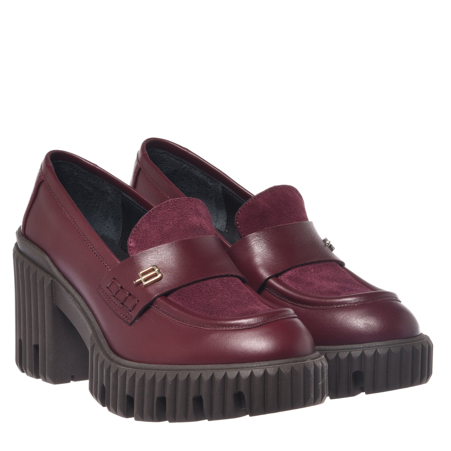 Mocassins bordeaux en daim et cuir