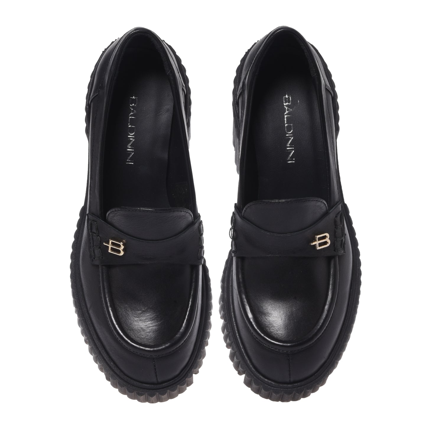 Black leather heeled loafers