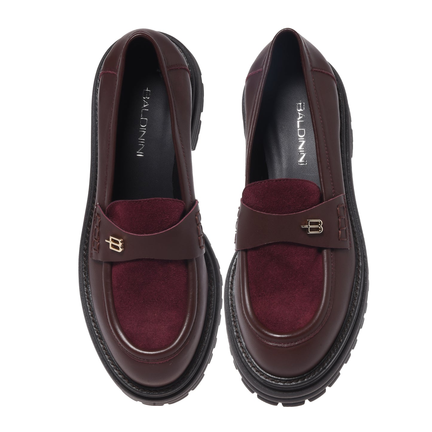 Mocassins bordeaux en daim et cuir