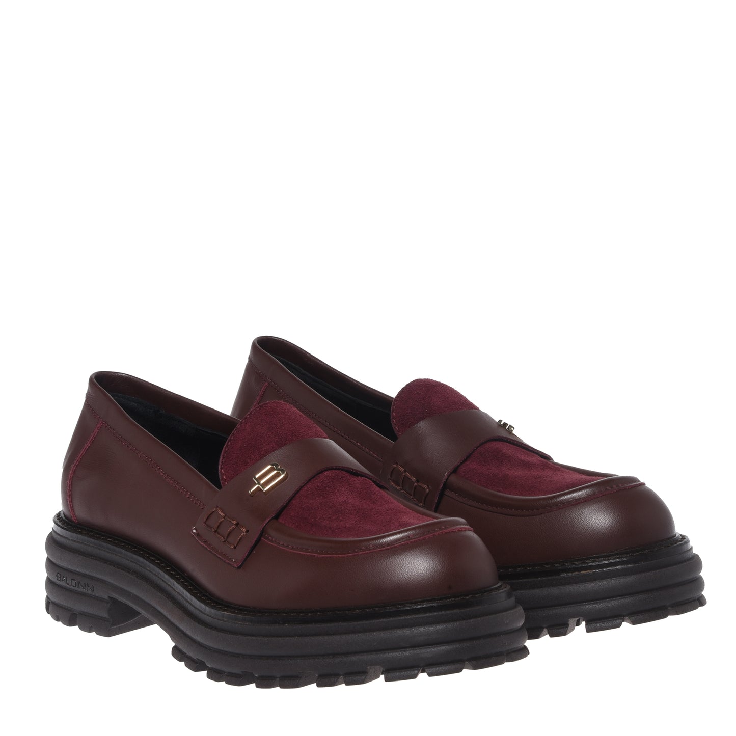 Mocassins bordeaux en daim et cuir