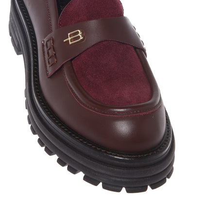 Mocassins bordeaux en daim et cuir