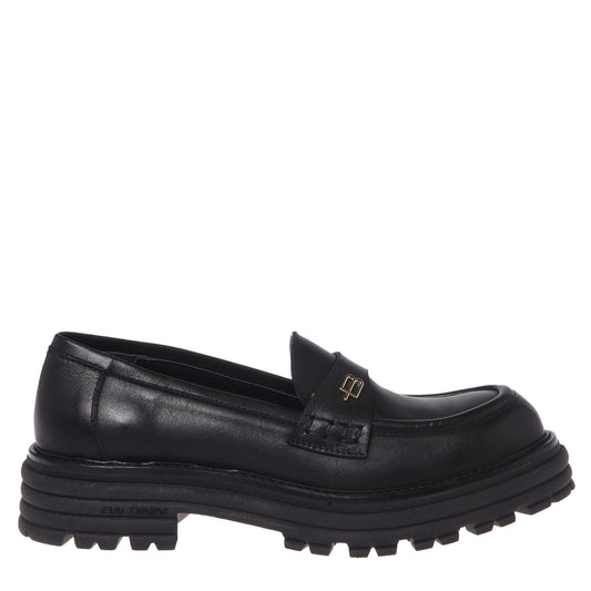 Black leather loafers