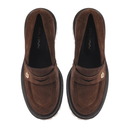 Dark brown suede loafers